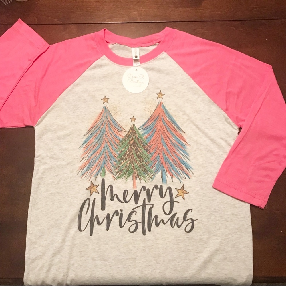 Christmas Shirt Pink 3/4 Sleeve